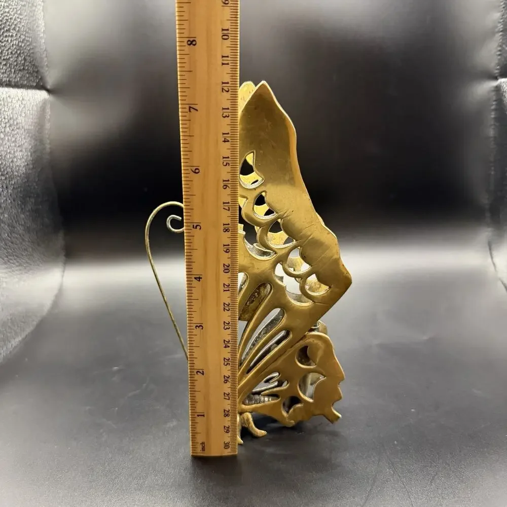 Vintage Brass Standing Butterfly Photo Stand Stationary Holder Mid Century - Picture 8 of 9
